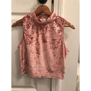 Crushed velvet mock neck tank in pink